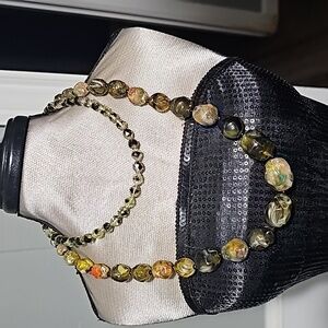 Coro Marbleized Green Amber Resin Acrylic Graduated Bead Nugget Matinee Necklace